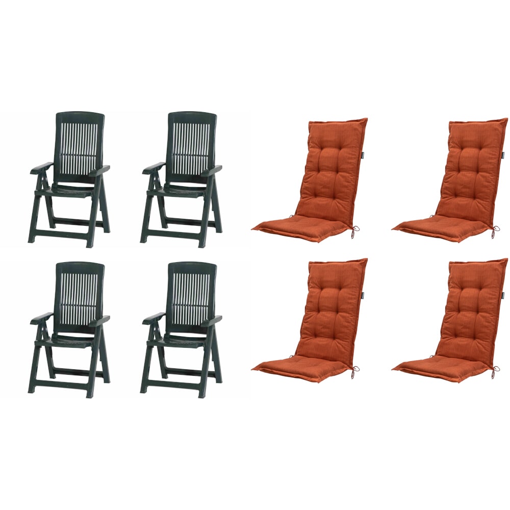 Pro Garden Tampa SET bestehend aus 4x Klappsessel grün, 4x Auflage Basic terra