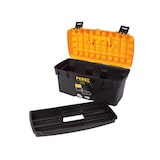 thumbnail of Boîte à outils, polypropylène, avec plateau porte-outils amovible, poignée rabattable et fermetures en plastique, noir/jaune, 535 x 291 x 280 mm