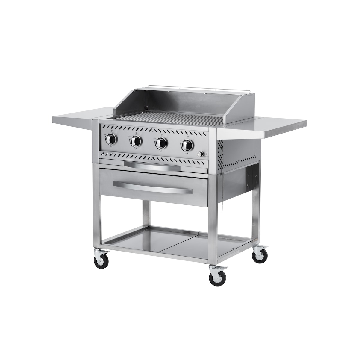 METRO PROFESSIONAL 4-branders gasbarbecue met grillplaat, grilloppervlak 49 x 76 cm, zijtafel, verrijdbaar, staal, zilver