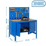 thumbnail of SimonRack Banco da lavoro per officina, 1210x610 mm, Pannello forato e armadietto, Portata 600 kg, Blu - BT-2