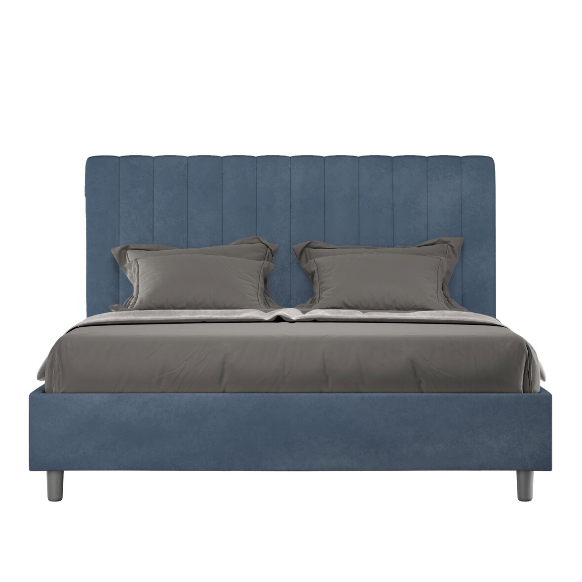 Cama de matrimonio con contenedor tapizado 160x190 en microfibra Agueda azul
