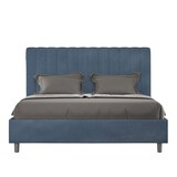 thumbnail of Cama de matrimonio con contenedor tapizado 160x190 en microfibra Agueda azul
