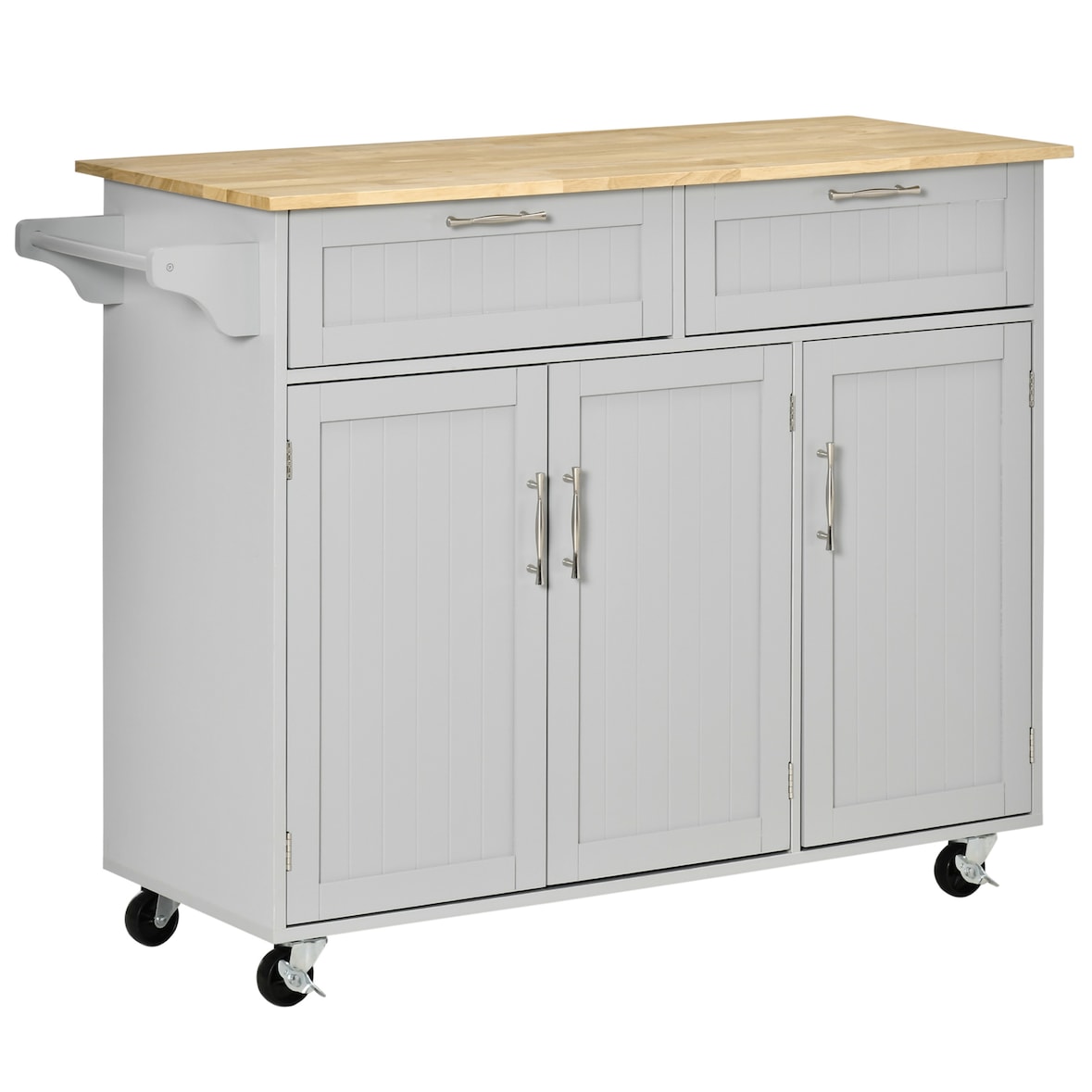 HOMCOM isla de cocina carro de cocina con ruedas carrito de servicio multiusos con 2 cajones 3 puertas estantes ajustables barra colgante 121x46x91 cm