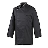 thumbnail of 212 - Kochjacke langarm, mit Druckknöpfen, Fb. schwarz, mit farbiger Paspel : silbergrau 65% Polyester 35%Baumwolle 220 g/m² XL