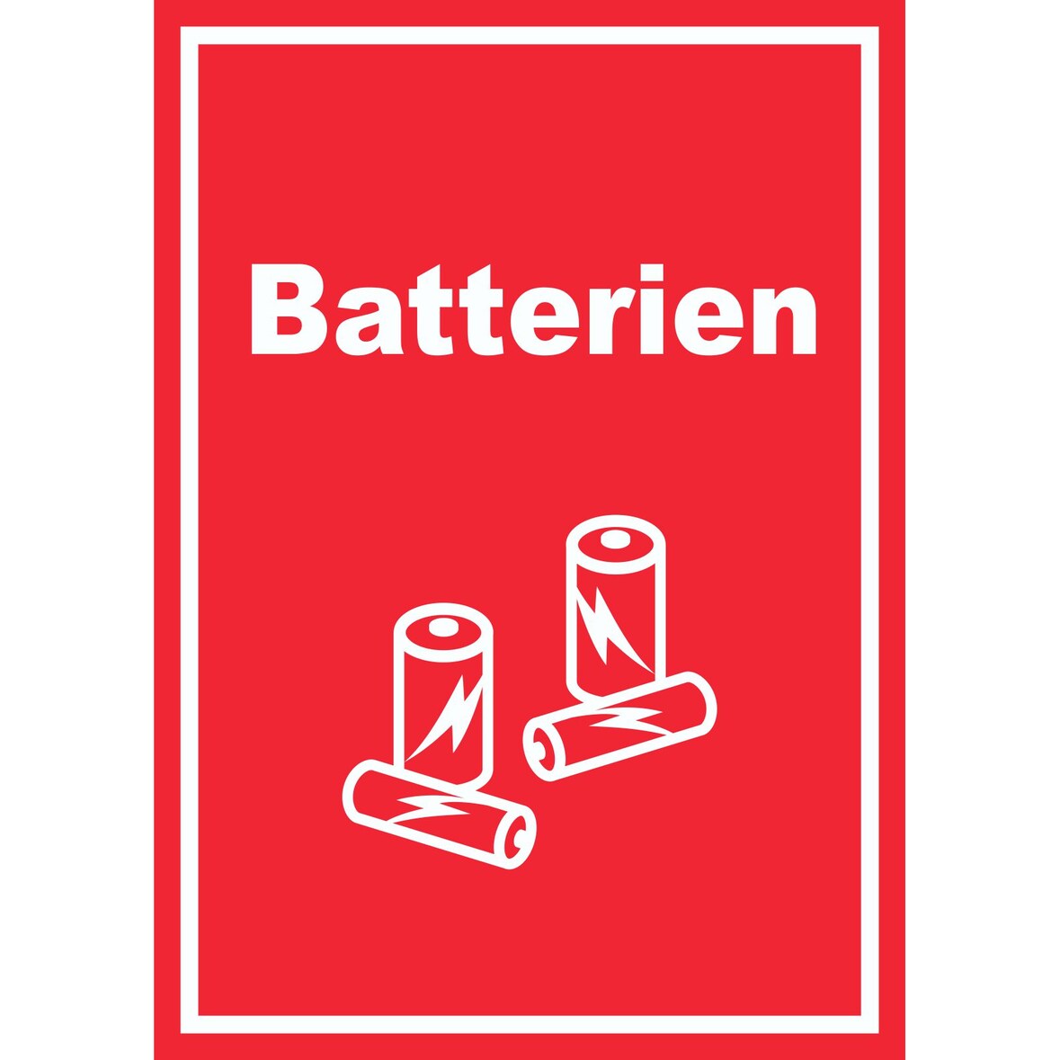 Batterien Mülltrennung Schild Text Symbol AA AAA hochkant A0 (841x1189mm)