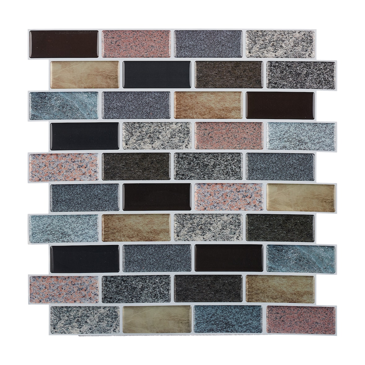 Relaxdays Fliesenaufkleber 10er Set, Steinoptik, selbstklebend, Küche & Bad, 31x31cm, Klebefliesen, Design A, mehrfarbig