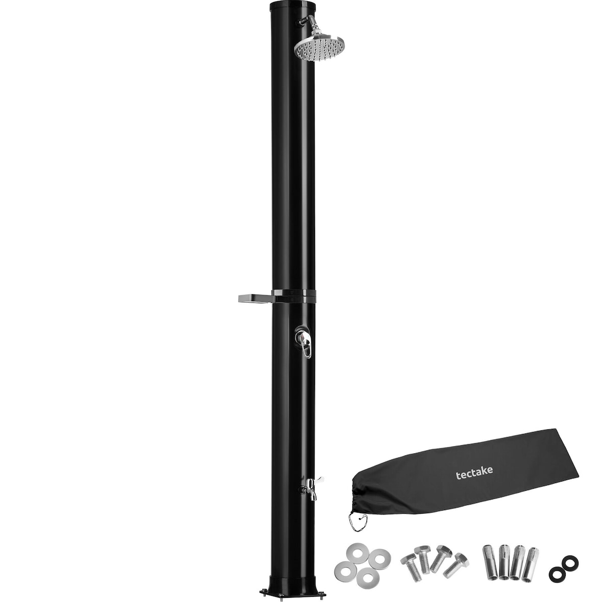 TECTAKE Ducha solar Orinoco, ecológica, depósito 40 l, cabezal rotatorio 360°, mezclador monomando, 222x29x47.5 cm, negro