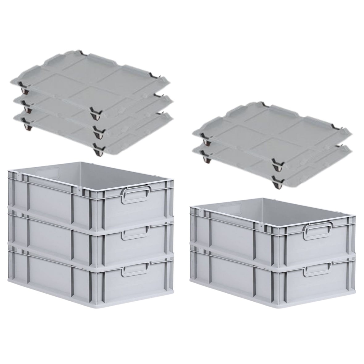 PROREGAL SuperSparSet 5x Eurobox NextGen Economy mit Auflagedeckel & 4x Verschlüsse Schwarz, Griffe zu, HxBxT 17x40x60cm, 34L, Eurobehälter, Box