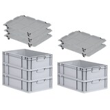 thumbnail of PROREGAL SuperSparSet 5x Eurobox NextGen Economy mit Auflagedeckel & 4x Verschlüsse Schwarz, Griffe zu, HxBxT 17x40x60cm, 34L, Eurobehälter, Box