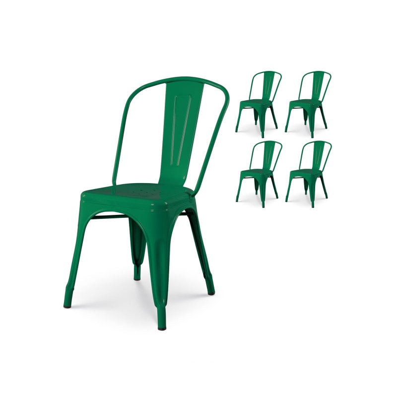 Lot de 4 chaises style industriel en métal vert - Finition brillant