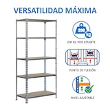 thumbnail of Scaffale metallico senza viti Maderclick 5 ripiani. Colore galva/legno 2000x1200x500 mm