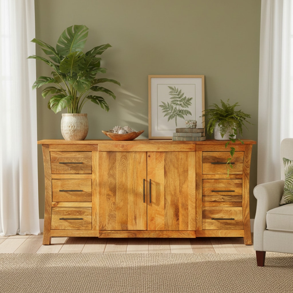 OPIUM OUTLET muebles cómoda armario aparador SB2D6DRW madera de mango marrón madera maciza