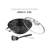 thumbnail of Renberg - Wok Ø28x9,4cm van gietijzer met glazen deksel, inclusief 2 kookgerei en grillrooster.