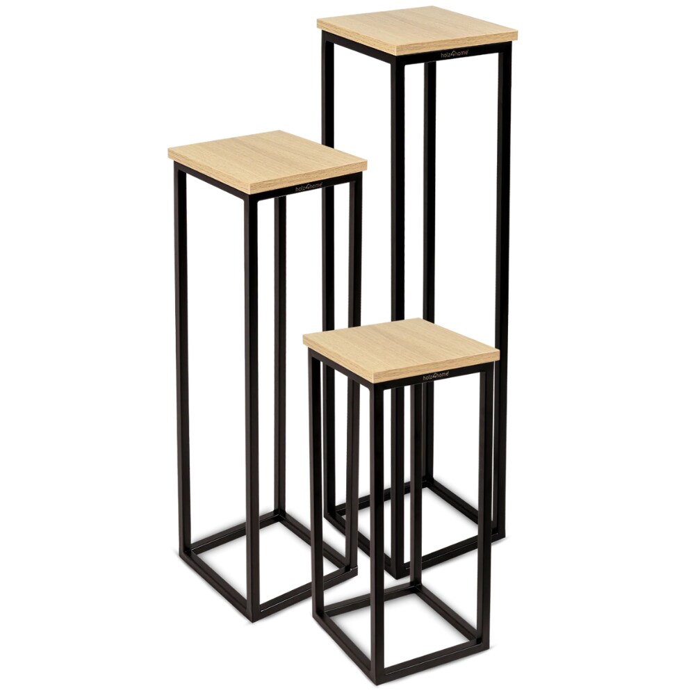 DELUKE® Blumenständer Holz LURI - 3er Set, MDF, Metallgestell | Dekoständer für Blumen Pflanzenregal Pflanzenständer