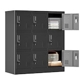 thumbnail of Metallschrank Spind 9 Türen 100x90x40 cm Schwarz mit Schlössern und Kartenfächern, belüftet, pulverbeschichteter Stahl für Büro und Umkleide