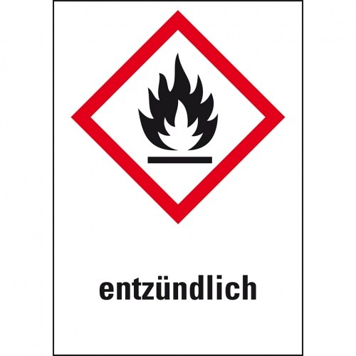 Aufkleber I Gefahrensymbol Flamme GHS 02, entzündlich, Folie, 26x37mm, 12/Bogen, GHS-Verordnung