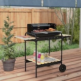 thumbnail of Outsunny barbacoa de carbón con ruedas barbacoa portátil 103x47x95 cm con parrilla ajustable en altura de 5 niveles estantes y 6 ganchos negro