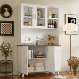 thumbnail of Hochschrank 114x40x190 cm mit Rustikaler Holzmaserung in Weiß und Braun, ideal für Wohnzimmer und Esszimmer