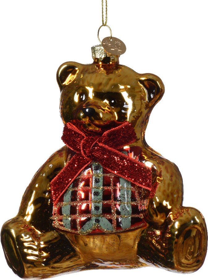 Christbaumschmuck 10cm Glas Teddybär Weihnachtskugeln Weihnachtsbaumschmuck Gold