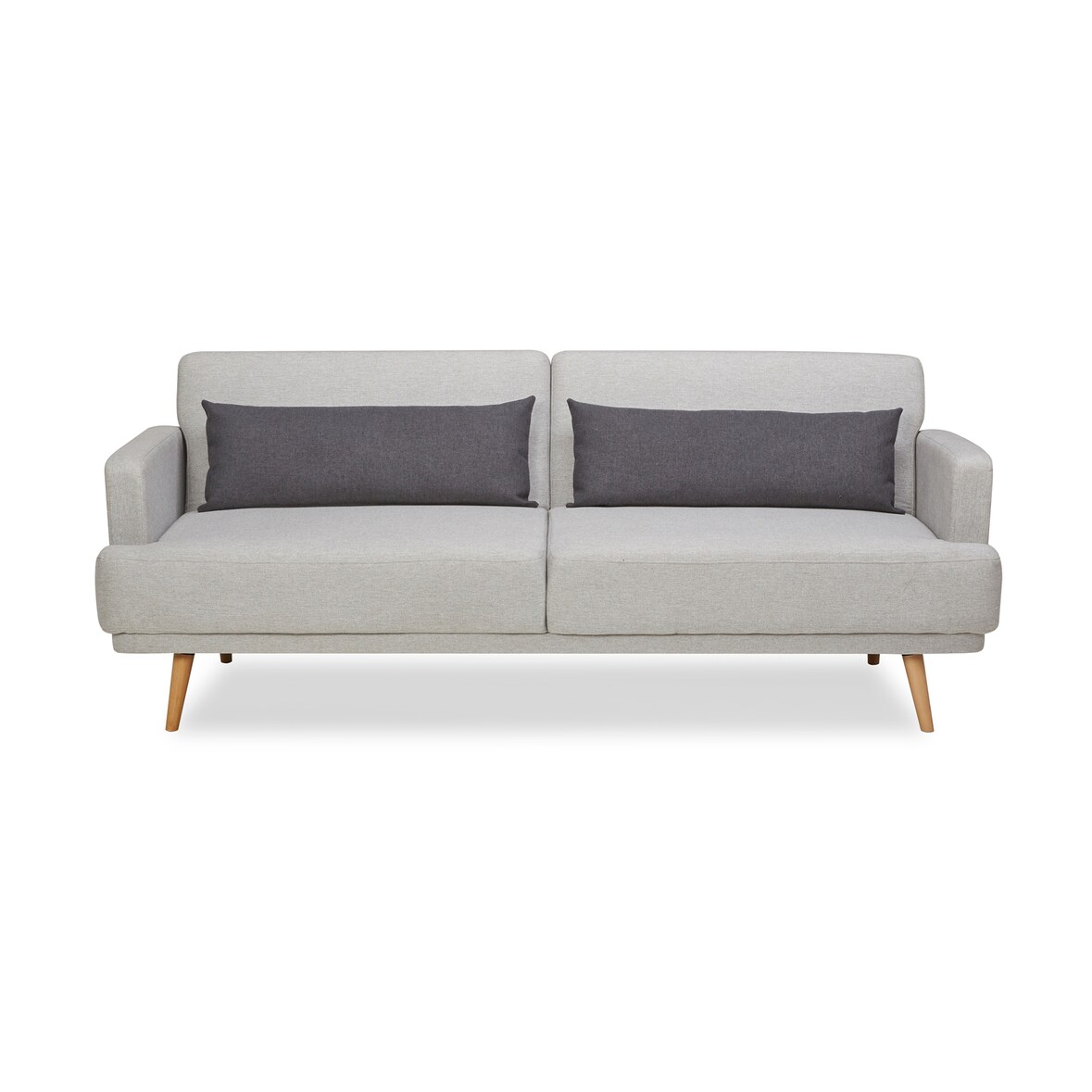 SalesFever 3-Sitzer Sofa mit Schlaffunktion | inkl. Zierkissen | Bezug Webstoff | Beine Pinienholz | B 214 x T 86 x H 83 cm | grau
