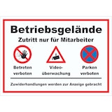 thumbnail of Schild Betriebsgelände Mitarbeiter Betreten Video Parken A2 (420x594mm)