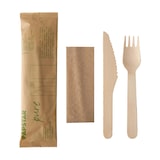 thumbnail of 50x Holzbesteck Set Messer Gabel Serviette natur einzeln verpackt in Papierbeutel