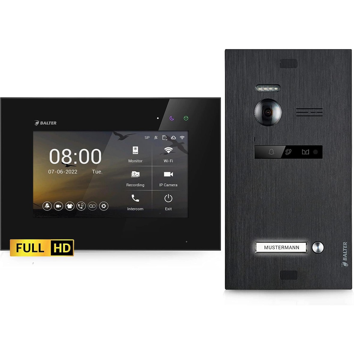 HD Video Türsprechanlage für 1 Familienhaus, 1x Monitor, Balter EVO HD Schwarz