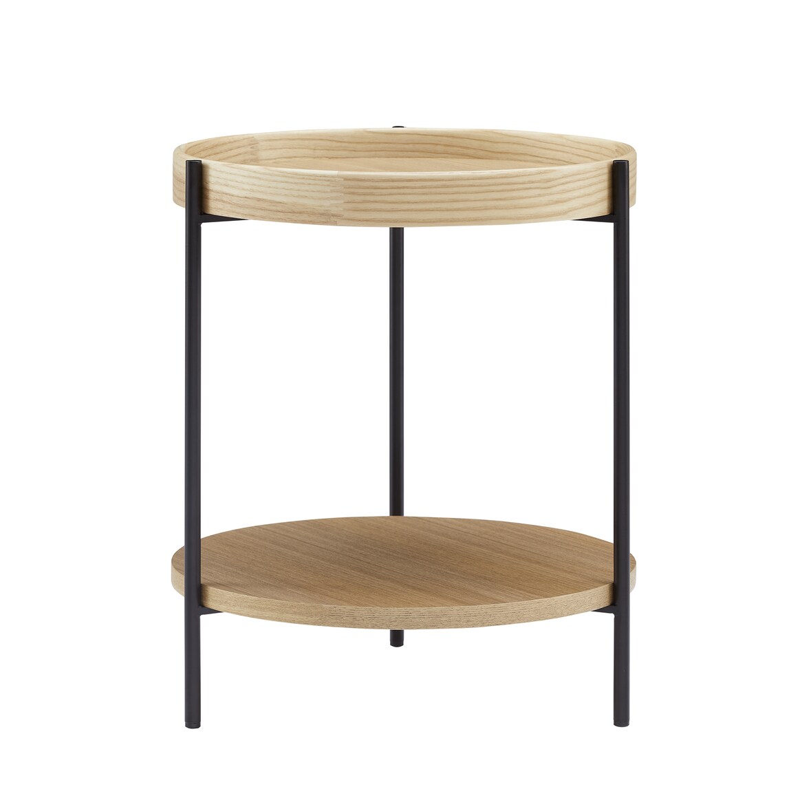 SalesFever mesa auxiliar Ø 44cm| redonda | con 2 estantes | MDF con chapa de madera de fresno | marco de metal |An 44 x Pr 44 x Al 49cm |nogal-negro