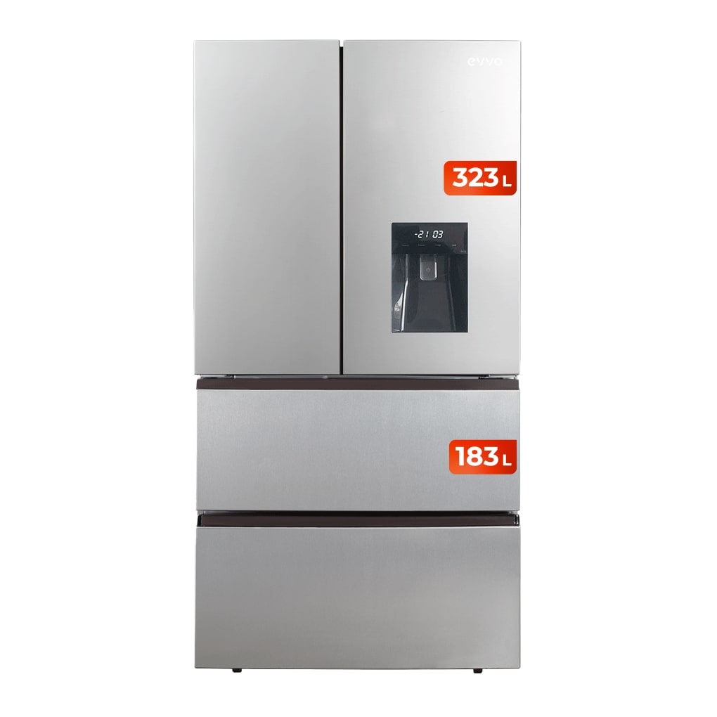 EVVO Frigorífico francés F80X Aqua, Inverter, Total No Frost, 323l + 183l, Dispensador de agua