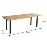 thumbnail of Eettafel HWC-L75, eetkamertafel, industrieel massief hout MVG-gecertificeerd 200x90cm, naturel