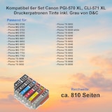 thumbnail of 6 Druckerpatronent kompatibel Canon PGI-570 XL, CLI-571 XL  inkl. Tintenfarbe Grau von D&C