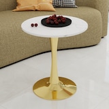 thumbnail of Couchtisch Rund Gold+Weiß 72x70x70 cm Kunstmarmor Tisch mit hoher Basis, minimalistisches Mid Century Design, vielseitig als Sofa und Beistelltisch