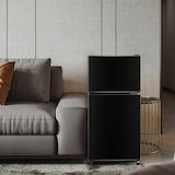 thumbnail of Merax mini frigorífico retro con congelador, 60 L, 2 puertas, 86.8 cm, compacto para solteros, oficina y minibar de hotel, LED, 102 kWh/año, negro