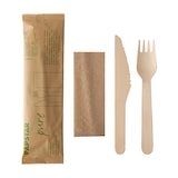 thumbnail of Sets de couverts, bois "pure" naturel : fourchette, couteau, serviette en emballage papier (50 unités)