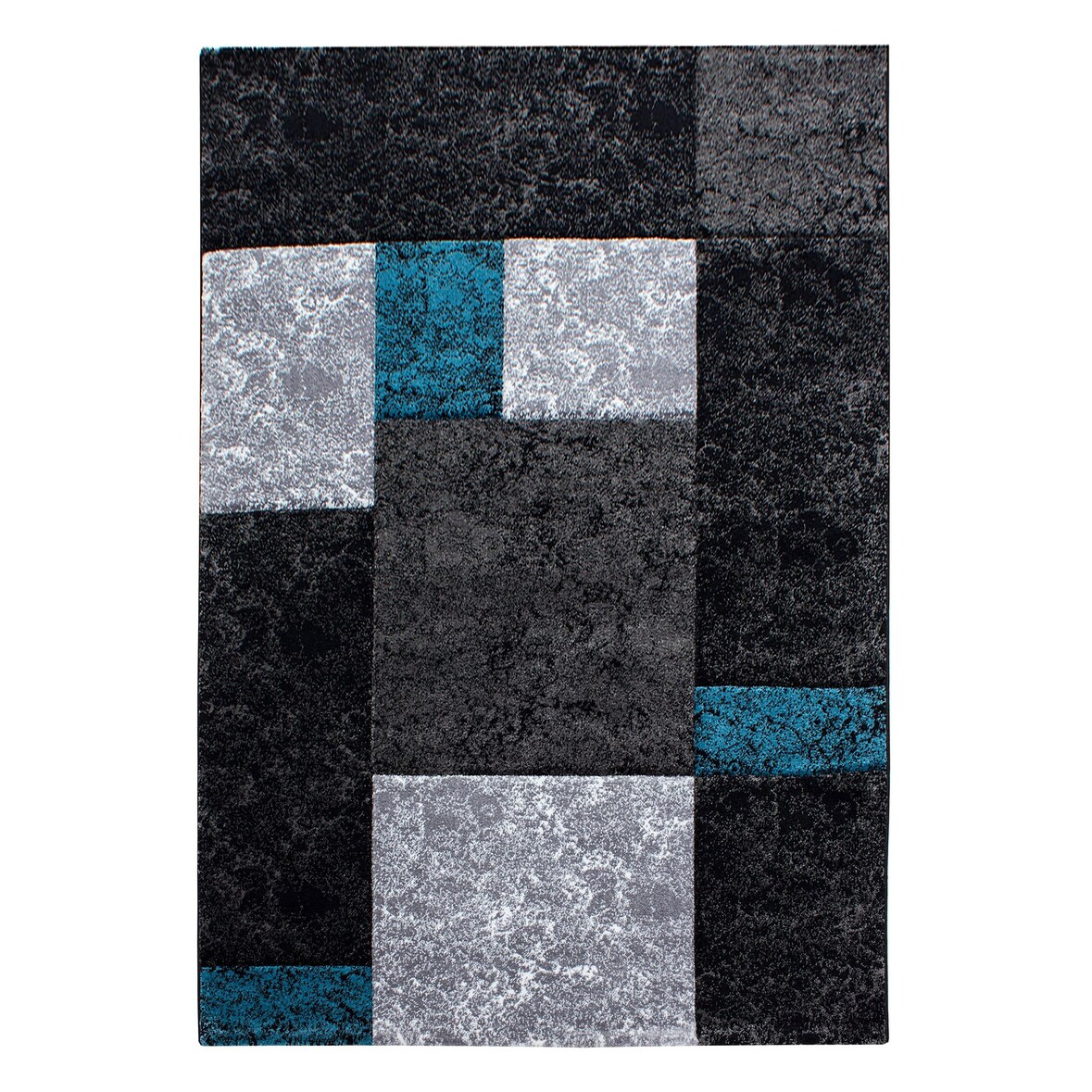 Carpetsale24 Teppich Läufer 80x300 cm – Kurzflor Konturenschnitt in Schwarz Grau Blau – Kariertes Design, für Flur, Küche, Wohnzimmer