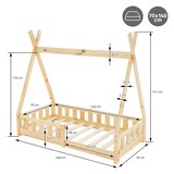 thumbnail of ML-Design Kinderbett Tipi 70 × 140 cm Natur – Kiefernholz, mit Rausfallschutz & Lattenrost, Hausbett mit Zaun/Bodenbett