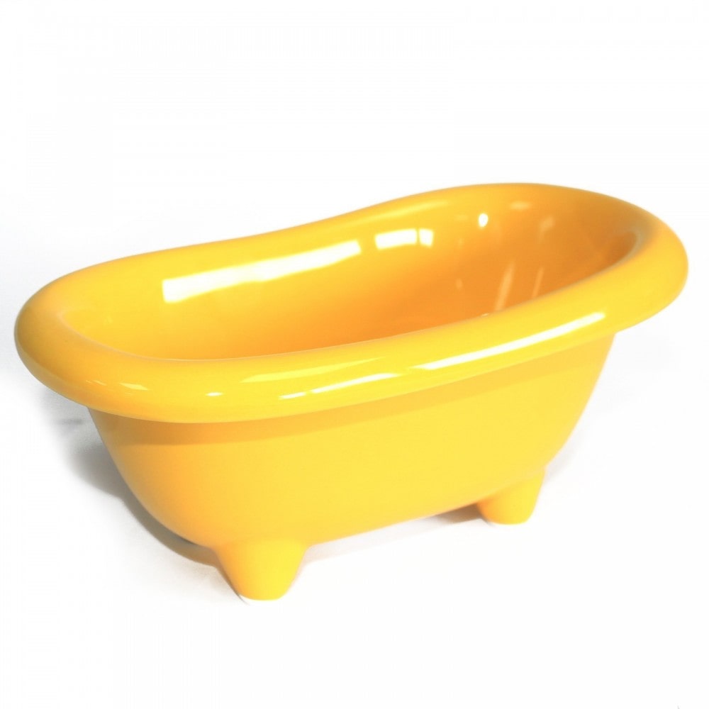 Porta amenities en forma de bañera de cerámica con diseño retro - Jabonera -  Color Amarillo - 19x12x9cm