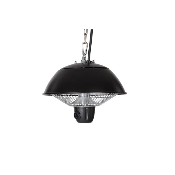 Aquecedor do pátio, 600 W, halogênio, montagem de teto, com corrente, interruptor liga/desliga, 1 nível de calor, respingo, metal, preto