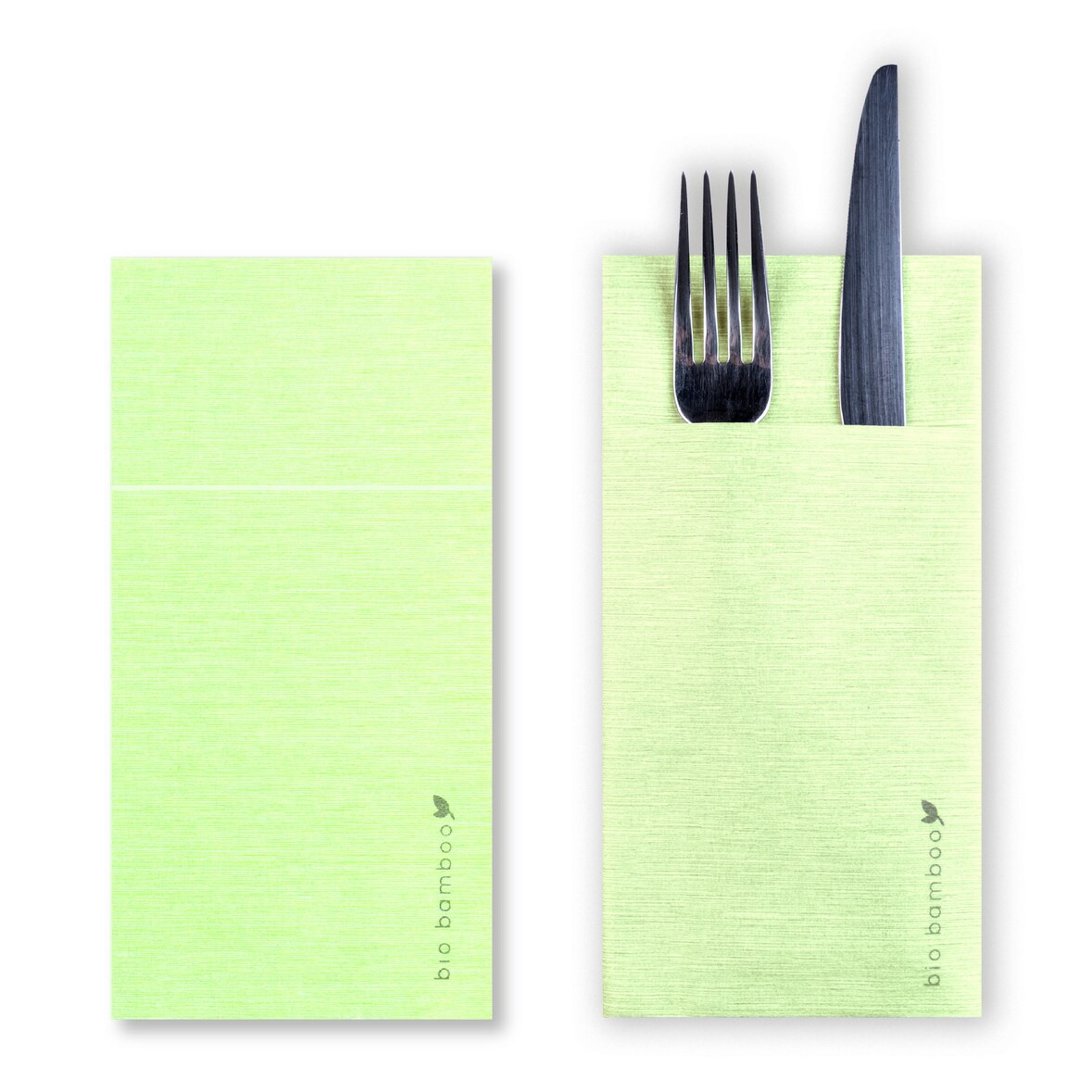 Bio Bamboo® - Luxus Einweg-Serviette, 40 x 40 (Bestecktasche), Extrem weich, kompostierbar, Bambusviskose, Made in Italy, 600 Stück, grün