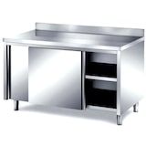 thumbnail of Tavolo Inox Armadiato Professionale con Porte Scorrevoli e Alzatina cm 140x60x85