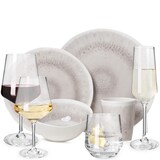 thumbnail of Melamin Geschirr-Set 4 Personen Amboss Design 16 Teilig + 16 Milano Gläser Wassergläser Weingläser Champagner-Gläser Flûtes Tafelgeschirr