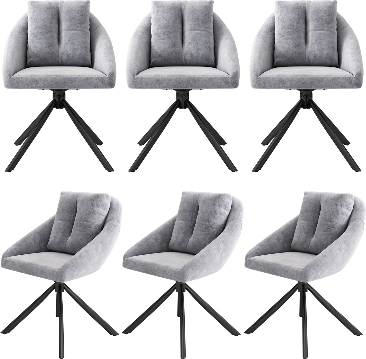 Merax Esszimmerstuhl (360° drehbar, Set, 6 St), 6er Set Polsterstühle Drehstuhl mit Rückenkissen Wohnzimmerstuhl Samt, Grau