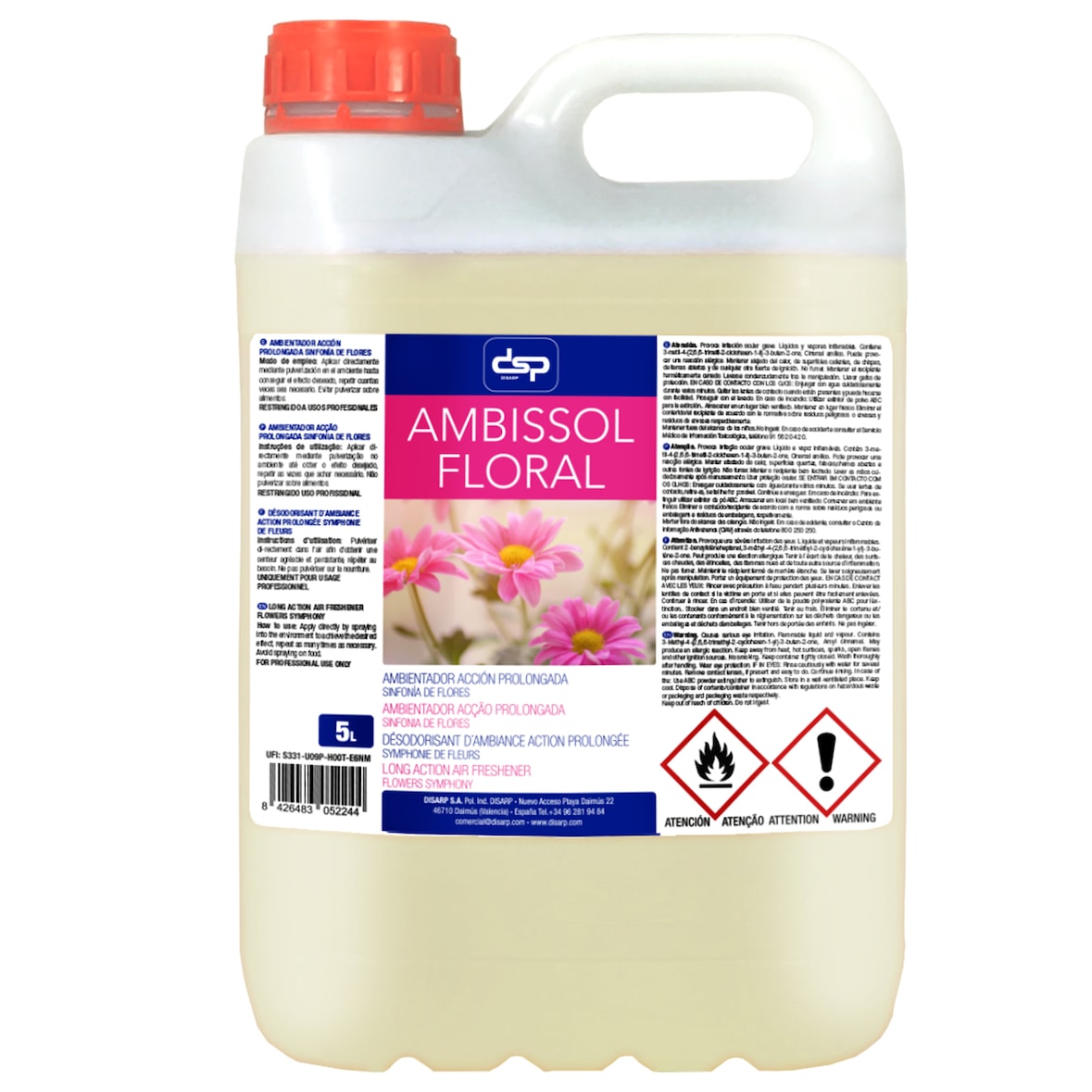 Ambientador Líquido de acción prolongada fragancia floral, Blanco, 5 Litros