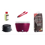 thumbnail of LotusGrill Starter-Set Classic 1x Grill Pflaumenlila mit USB-Anschluß, 1x Buchenholzkohle 2,5 kg, 1x Brennpaste 200ml, 1x Würstchenzange (Farbe nach