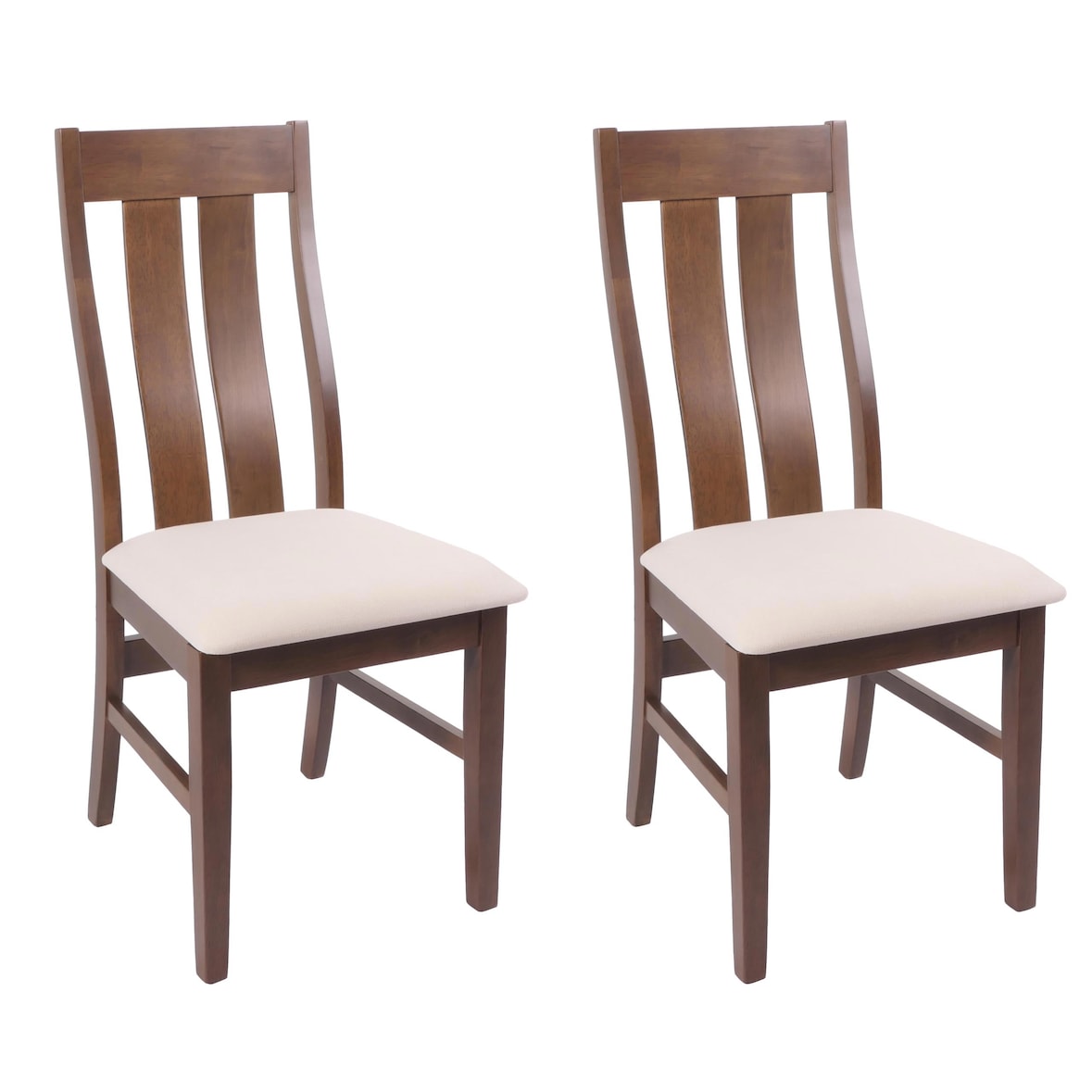 2er-Set Esszimmerstuhl HWC-M58, Küchenstuhl Lehnstuhl Stuhl, Stoff/Textil Massiv-Holz ~ dunkles Gestell, creme