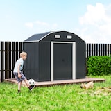 thumbnail of Cobertizo de jardín exterior 2,7 m² 238x132x198,5 cm caseta de exterior metálica con cerradura base estantes ajustables 2 puertas corredizas ventanas