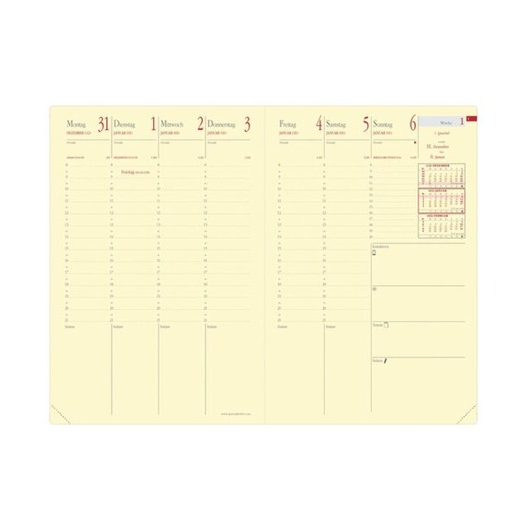 Kalendereinlage Minister Prestige, 1 Woche/2 Seiten, Spaltenansicht, 160 x 240 mm