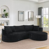 thumbnail of 3-Sitzer Sofa mit rechter Chaiselongue Schwarz 76×264×168 cm Kordstoff mit Getränkehaltern Kissen Kompressionssofa vakuumverpackt
