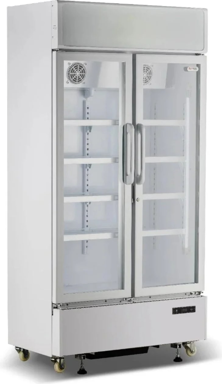 Getränkekühlschrank Glastüren 600 Liter 2 Türen weiß Umluftkühlung 0/+10 °C 100x59x197h cm