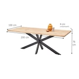 thumbnail of Essgruppe TORANO Esstisch Eiche Massivholz mit Baumkante 200 cm breit, 4 Stühle in grün
